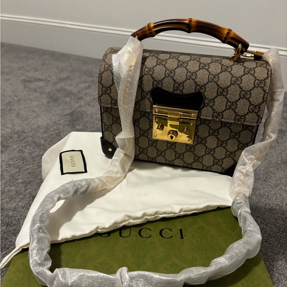 Gucci Handbags - Gucci padlock bamboo shoulder bag GG coated canvas small